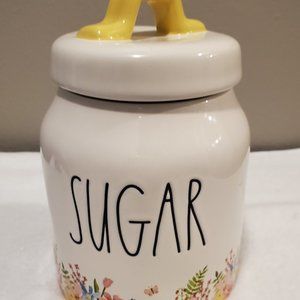Floral Sugar Jar with Yellow Lid